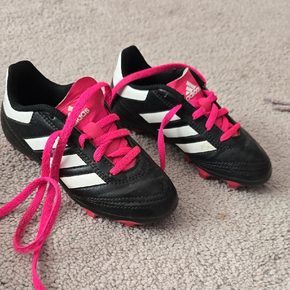 Adidas Kids Black and White Sneakers with Pink Laces